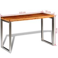 Eettafel/bureau met stalen poten massief sheesham hout - thumbnail