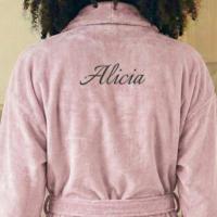 Dames badjas borduren - Roze - L/XL - thumbnail