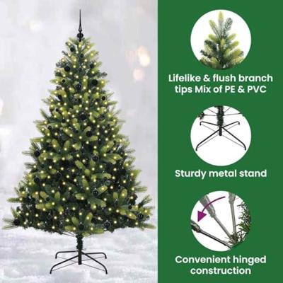 Kunstkerstboom met scharnier 300 LEDs Groen 240 cm PVC en PE