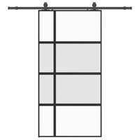 Schuifdeur met beslagset 102,5x205 cm gehard glas zwart - thumbnail
