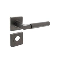 Deurkruk Baustil op vierkante rozet met nokken 55x55x10mm en rondcilindergat plaatjes antraciet-grij - thumbnail