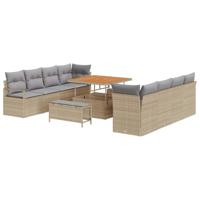 Tuinbankenset met kussen 11 pcs Beige poly rattan - thumbnail