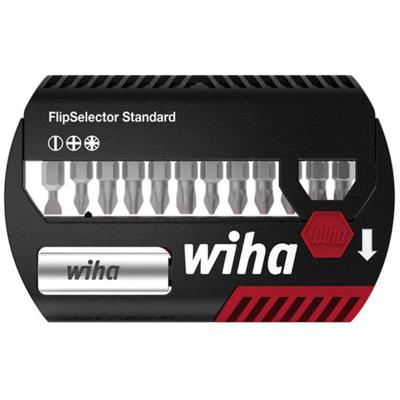 Wiha Bitset FlipSelector Standard 25 mm sleufkop, Phillips, Pozidriv 13-delig 1/4" met riemclip in blister - 39049 - 39049
