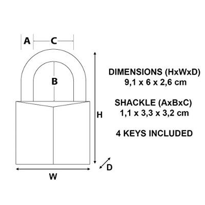 Masterlock 60mm extra thick solid brass body - 35mm hardened steel HEXagonal shac - 1165EURD