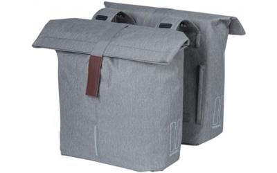 Basil city dubbele fietstas grijs, waterafstotend, geschikt voor e-bikes, reflecterend, 28-32l