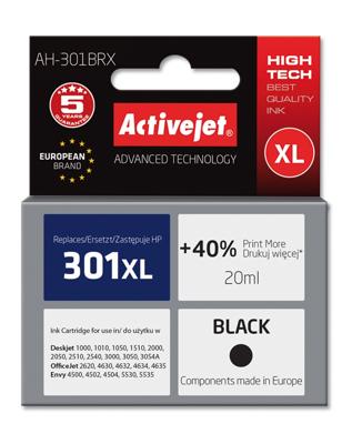 Activejet AH-301BRX inkt (ter vervanging van HP 301XL CH563EE; Premium; 20 ml; zwart)