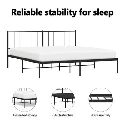 Bedframe met hoofdbord metaal zwart 183x213 cm