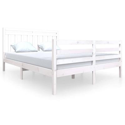 Bedframe massief hout wit 150x200 cm