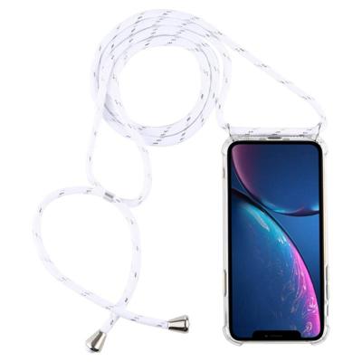 Vierhoek anti-val transparante TPU mobiele telefoon geval met Lanyard voor iPhone XR (wit)