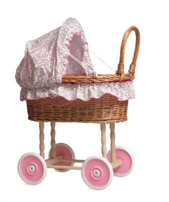 Rieten poppenwagen met stoffen kap - Fleur