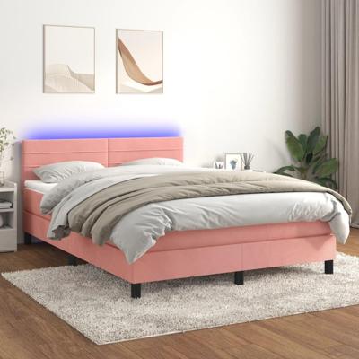 Boxspring met matras en LED fluweel roze 140x190 cm