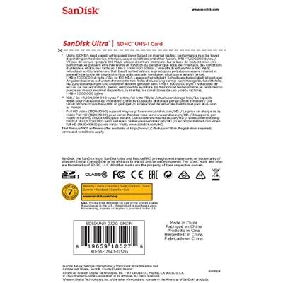 SanDisk Ultra 32GB SDHC Mem Card 100MB/s flashgeheugen UHS-I Klasse 10