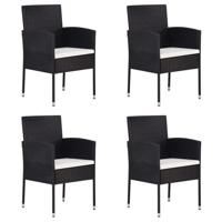 Tuinstoelen 4 st met crèmewitte kussens poly rattan zwart - thumbnail