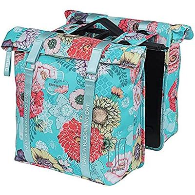 Basil bloom field dubbele fietstas, waterdicht, sky blue, 35l