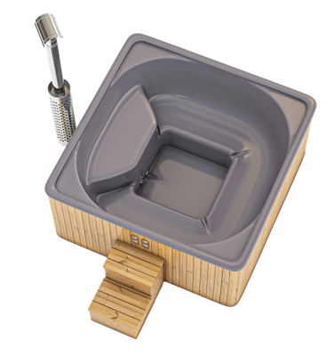 Houtgestookte hottub Intern - vierkant - 5-6 personen - Grijs