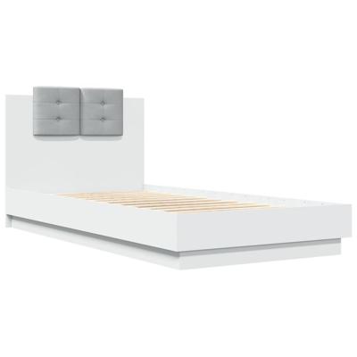 Bedframe met hoofdbord bewerkt hout wit 75x190 cm