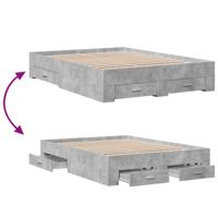 Bedframe met lades bewerkt hout betongrijs 135x190 cm - thumbnail