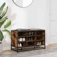 Schoenenbank 84x40x53,5 cm bewerkt hout en metaal gerookt eiken - thumbnail