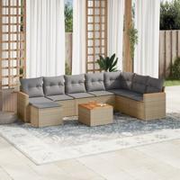 9-delige Loungeset met kussens poly rattan gemengd beige - thumbnail