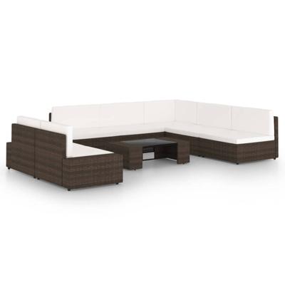 8-delige Loungeset met kussens poly rattan bruin