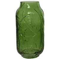 Groene Vazen/bloemenvazen Bladerenmotief 4 Liter Van Glas 14 X 27 Cm - Vazen - thumbnail
