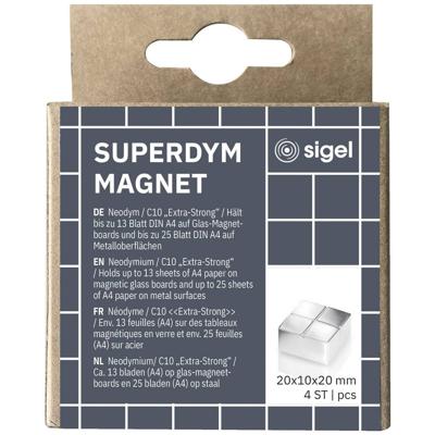 Sigel Neodymium magneet C10 Extra-Strong (b x h x d) 20 x 10 x 20 mm Dobbelsteen Zilver 4 stuk(s) BA705