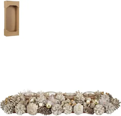 Mica Decorations theelichthouder dennenappel hanley 54x16.5x10cm wit