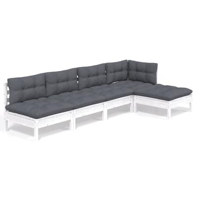 5-delige Loungeset met kussens grenenhout wit