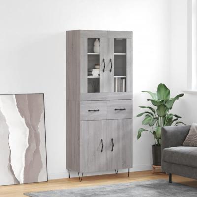 Hoge kast 69,5x34x180 cm bewerkt hout grijs sonoma eikenkleurig