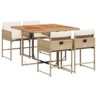 5-delige Tuinset met kussens poly rattan beige - thumbnail