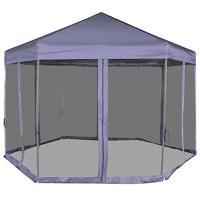 VidaXL Partytent met zijwanden pop-up zeshoekig 3,6x3,1 m donkerblauw - thumbnail