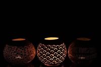 J-Line theelichthouder Kokosnoot Lijnen - jute - wit - 3 stuks - thumbnail