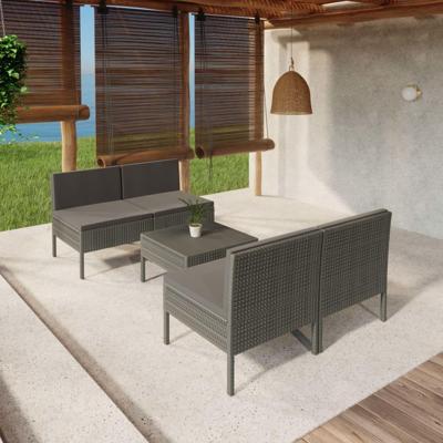 5-delige Loungeset met kussens poly rattan grijs