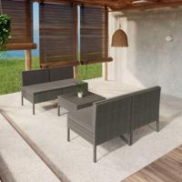 5-delige Loungeset met kussens poly rattan grijs - thumbnail