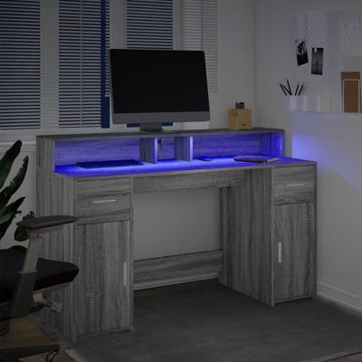 Bureau met LED-verlichting 200x55x91 cm hout grijs sonoma eiken - thumbnail
