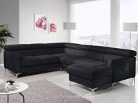 Converteerbare hoekbank SAMIRA hoek met longchair rechts eco-leder zwart - thumbnail