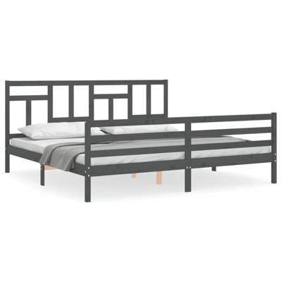 Bedframe met hoofdbord massief hout grijs 200x200 cm