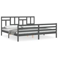 Bedframe met hoofdbord massief hout grijs 200x200 cm - thumbnail