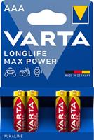 Varta Longlife Max Power AAA Micro LR03 Batterij (verpakking met 4 stuks) Alkaline Batterijenideaal voor speelgoed en dagelijks gebruikte apparaten, rood - thumbnail