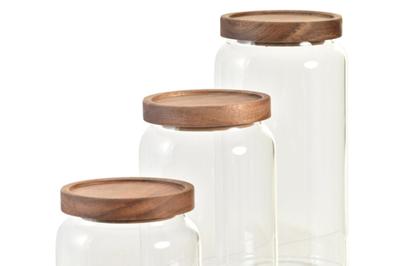 Set van 3 Potjes DKD Home Decor Acacia Borosilicaatglas (1 L) (400 ml) (700 ml) (3 Onderdelen) Set van 3 Potjes DKD Home Decor Acacia Borosilicaatglas (1 L) (400 ml) (700 ml) (3 Onderdelen)