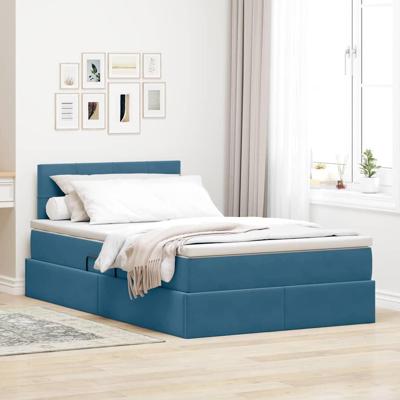 Opslag bed met matras met hoofdeinde Blauw 120 x 190 cm Fluweel