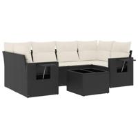 7-delige Loungeset met kussens poly rattan zwart - thumbnail