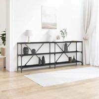 Wandtafel met plank Zwart Eiken 200 x 30 x 75 cm Bewerkt hout - thumbnail