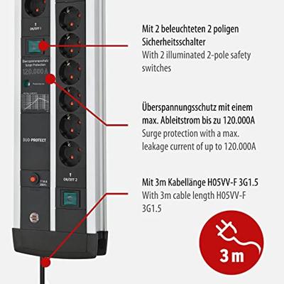Brennenstuhl Premium Protect-Line stekkerdoos | 14-voudig | 2x schakelaar - 1392000232