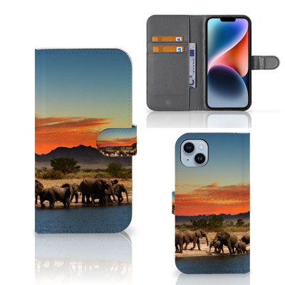 iPhone 15 Plus | Telefoonhoesje | Met pasjeshouder | Olifanten