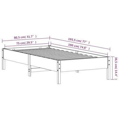 Bedframe massief grenenhout wit 75x190 cm