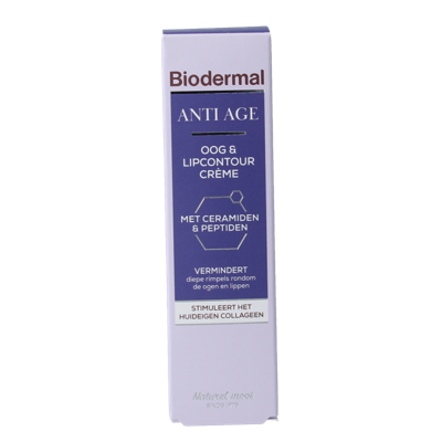 Biodermal Anti age oog- en lipcontour creme 15 Milliliter Biodermal Anti age oog- en lipcontour creme 15 Milliliter