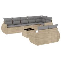 9-delige Loungeset met kussens poly rattan beige - thumbnail