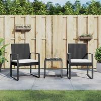 3-delige Tuinset met kussens polypropeen rattan zwart - thumbnail