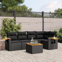 6-delige Loungeset met kussens poly rattan zwart - thumbnail